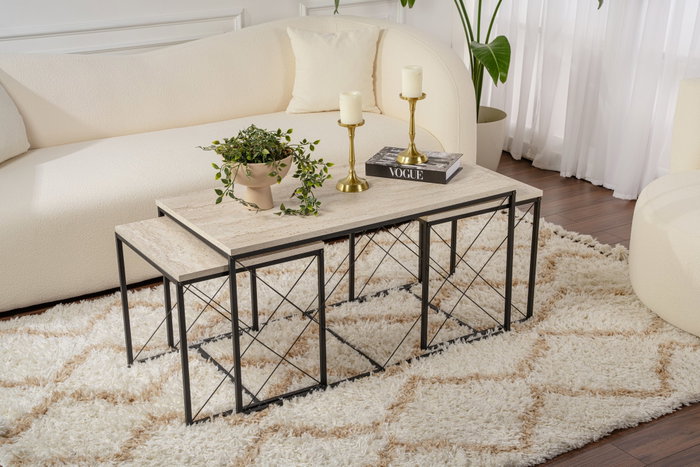 Hanah Home Juego de Mesas de Café Defne - Negro, Travertine